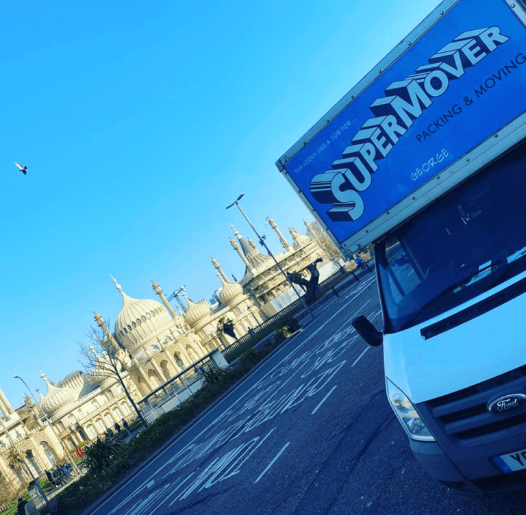 Supermover removals van parked near Brighton Royal Pavilion